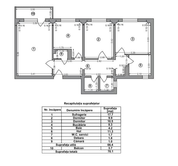 Apartament cu 3 camere decomandat, mobilat în Tineretului