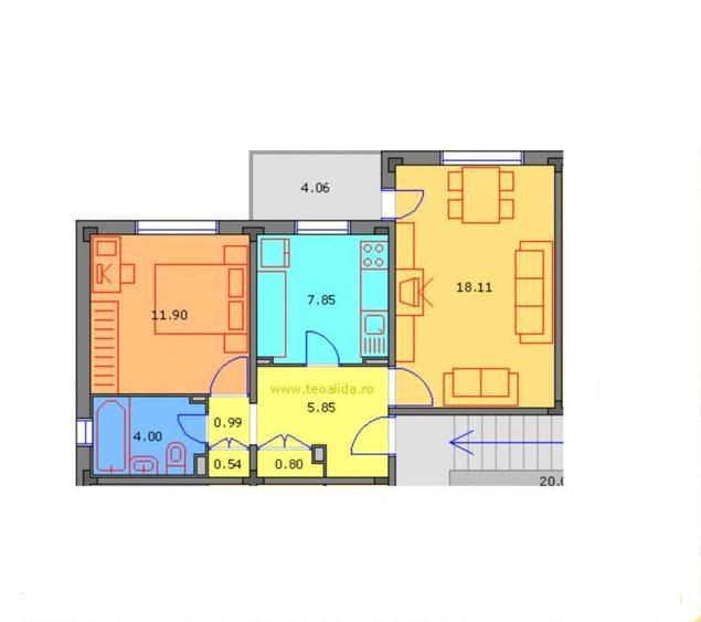 Ap 2 camere | 54 mp | decomandat | km 4 | mobilat/utilat - 14