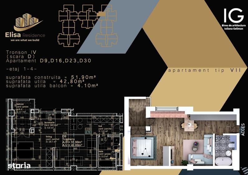 Apartament cu 3 camere în Calea Moldovei