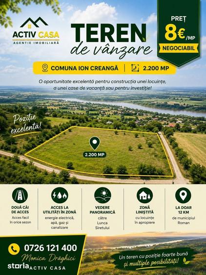 TEREN DE VANZARE 2.200 MP | COMUNA ION CREANGA - 1