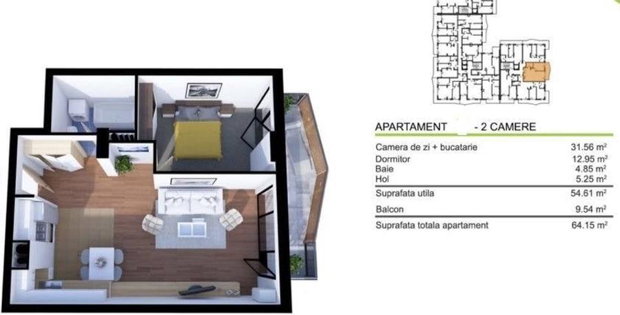 Apartament 2 camere pe Soporului - 1
