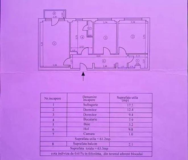 Apartament cu 3 camere decomandat în Plantelor