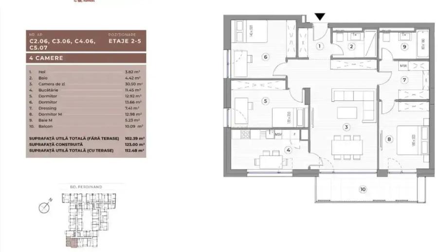 Apartament cu 4 camere decomandat în Ferdinand