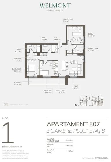 Dezvoltator, Apartament trei camere plus , Welmont/Rokman - 6