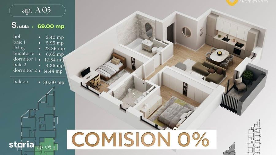 Comision 0% Apartament 3 camere | 69 mp utili | Balcon 4,31 mp | Liceu - 1