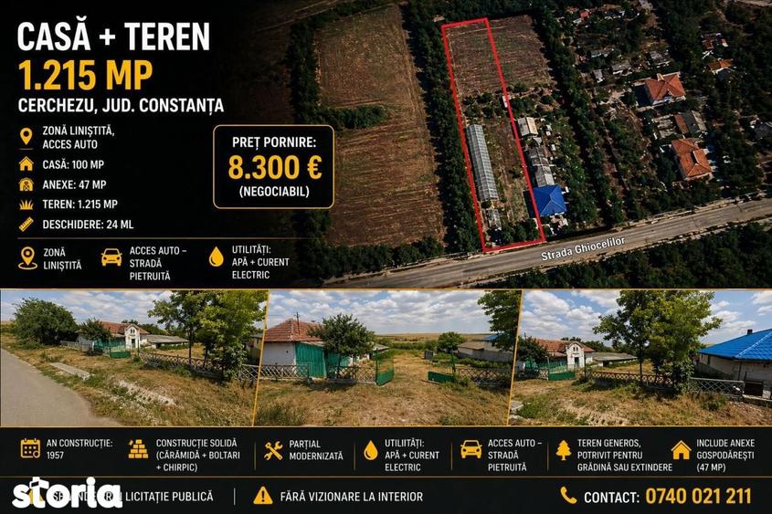 Casa - 100mp + Anexe - 47mp + Teren - 1.215mp, Cerchezu - 3