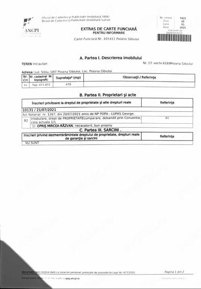 Teren de 479 mp, în Poiana Sibiului