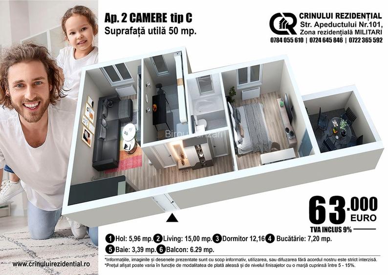 Apartament cu 2 camere decomandat în Militari