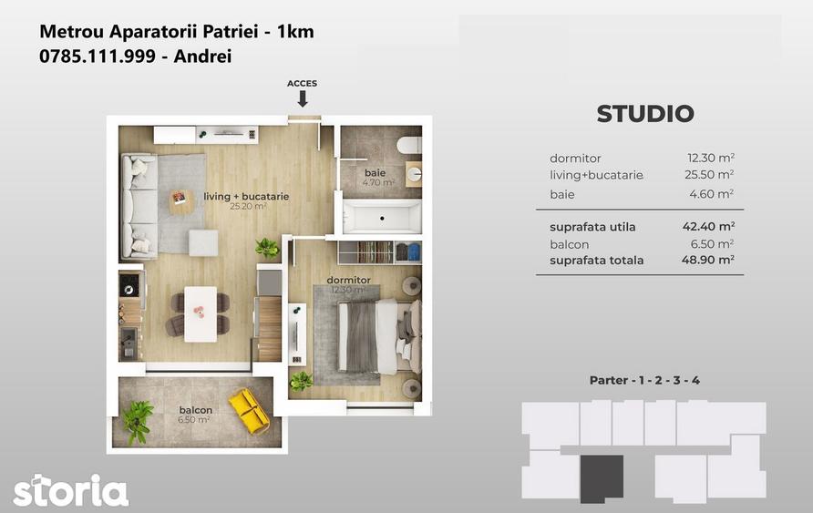 Metrou Aparatorii Patriei bloc 2025 - 2 camere 59mp - - 4