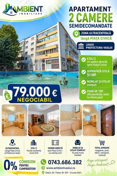 Apartament cu 2 camere semidecomandat în Est