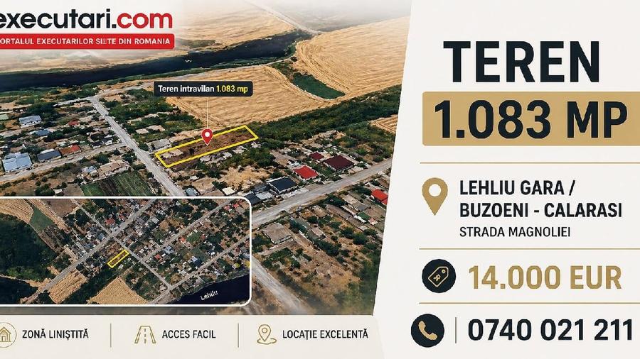 Teren Construcții intravilan de 1083 mp, în Lehliu-Gară