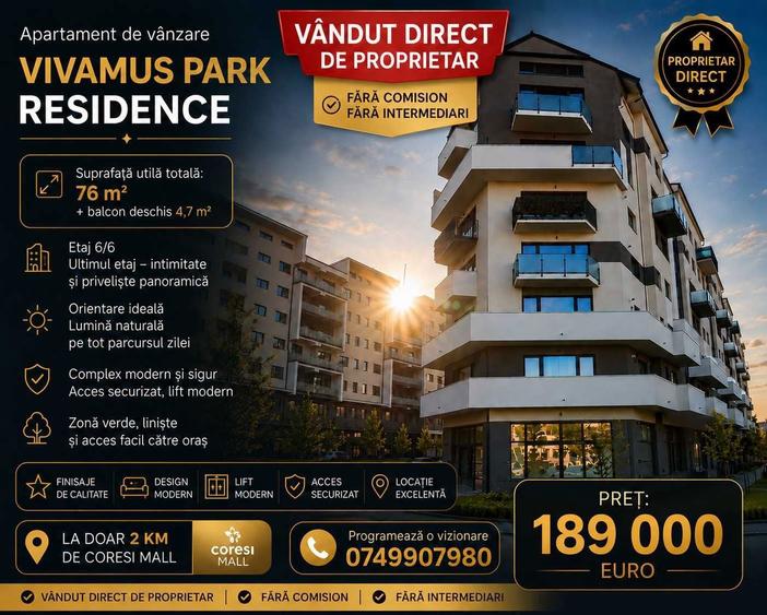 DIRECT PROPRIETAR Apartament 3 Camere LUX | VIVAMUS PARK RESIDENCE | 76 mp Utili - 1