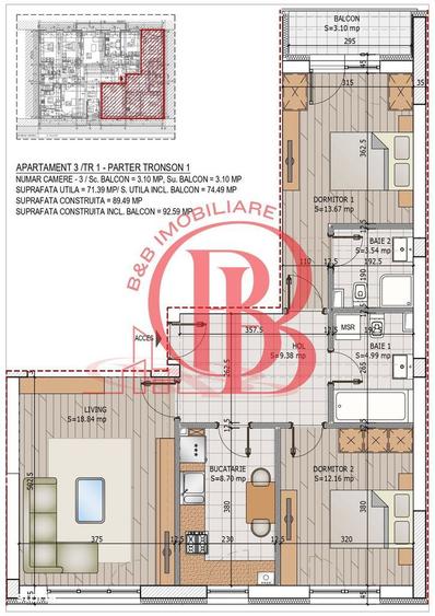 Titan Pallady Sector 3-Compartimentare practica-3 camere cu 2 bai - 2