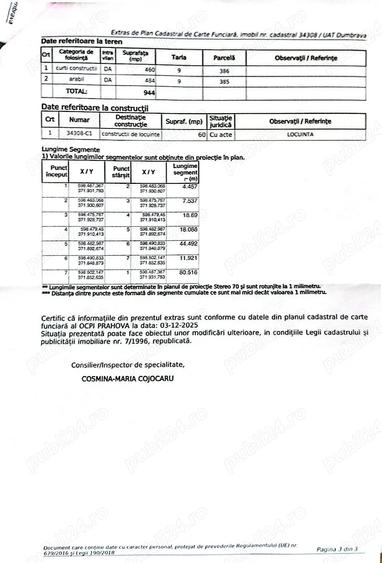 Teren de 1000 mp, în Cornu