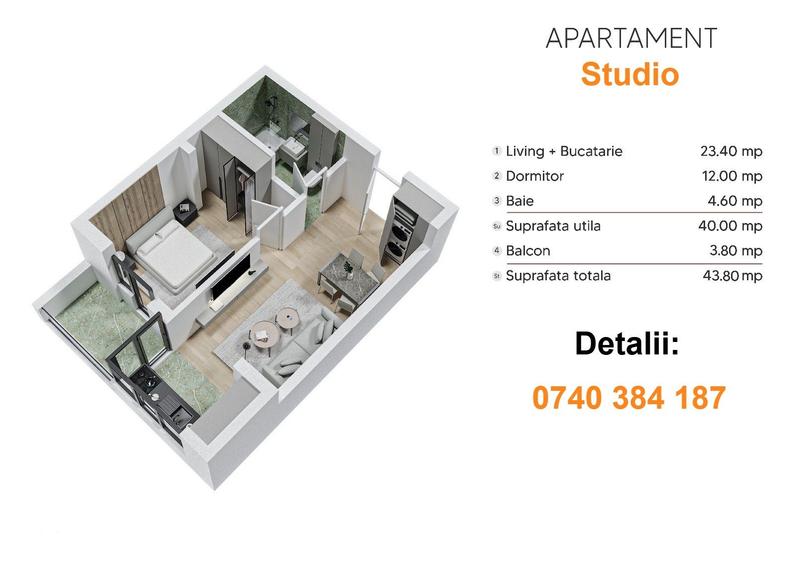 Studio 44mp ~ Bloc Nou, Zona linistita, Parc, Metrou M2 - 4