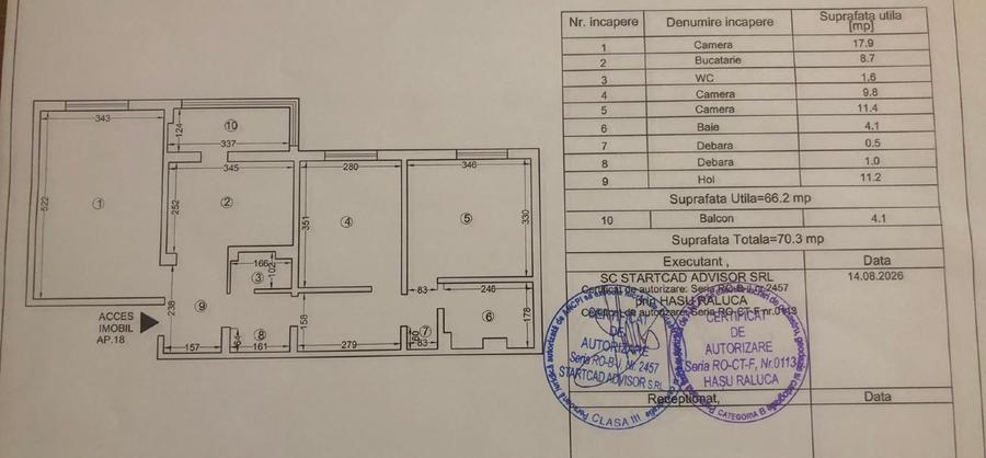 Apartament cu 3 camere decomandat în Dacia