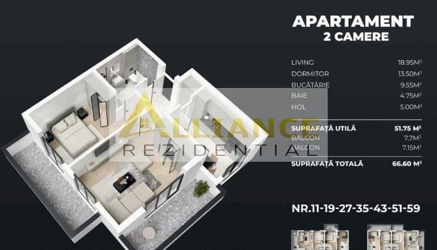 Apartament cu 2 camere decomandat în Sud