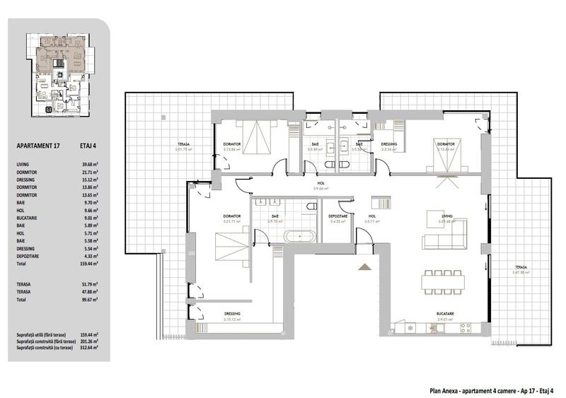 Penthouse cu 4 camere semidecomandat în Băneasa