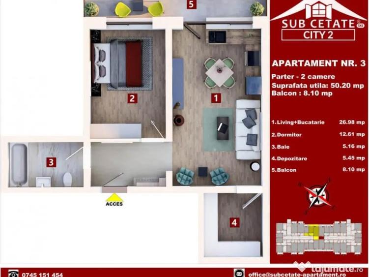 Studio 50 mp + balcon prin credit bancar - 1