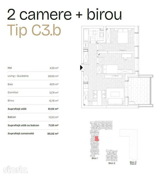 De Vanzare Apartament 2 camere + birou + terasa 21.8mp, Bdul Ghencea - 1