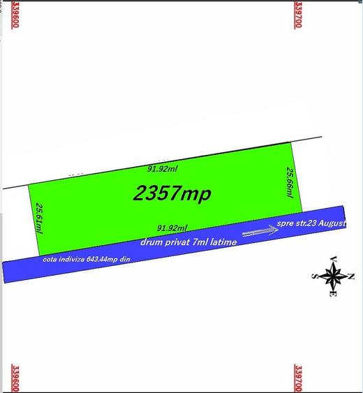 Teren intrav.3000mp(2357m+cota dr)91.92m desch. ,dezmembrat,auth,ctie pe 2loturi - 2