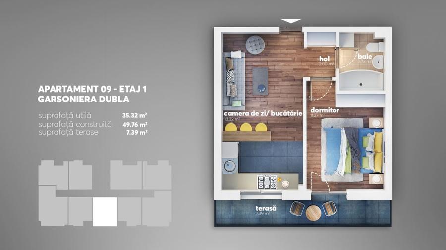 Metrou Aparatori 950 m - TVA 21% 2 camere tip Studio in constructie - 5
