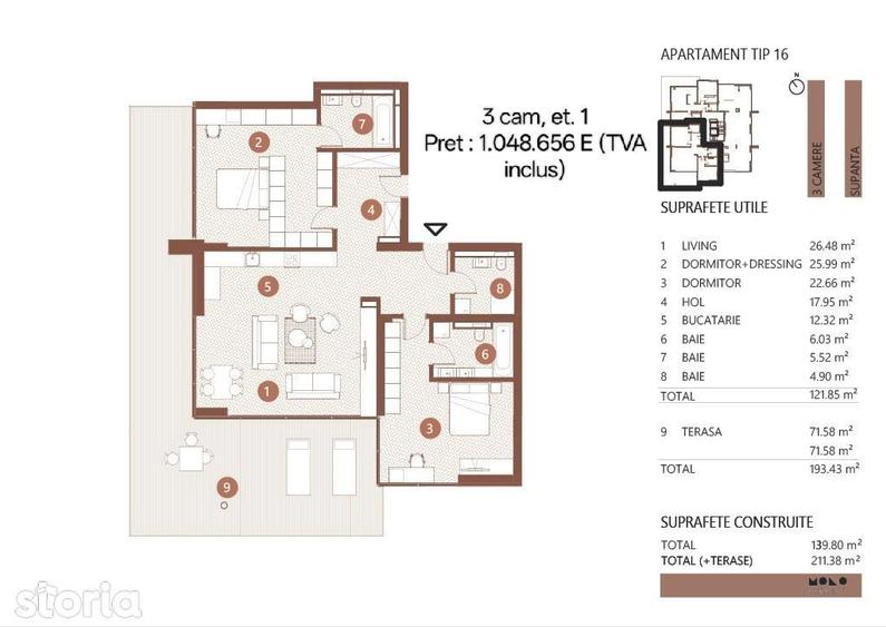 3 camere tip duplex | Terasa 20 mp | Floreasca | Cladire noua 2026 - 9