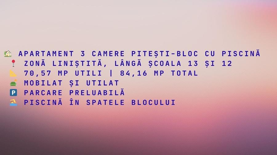 Apartament de vânzare, 3 camere, bloc cu piscină – Pitești - 13