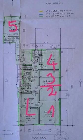De vanzare casa curte comuna la etaj 5 camera sup.128mp + 1 familie zona Piata A - 2