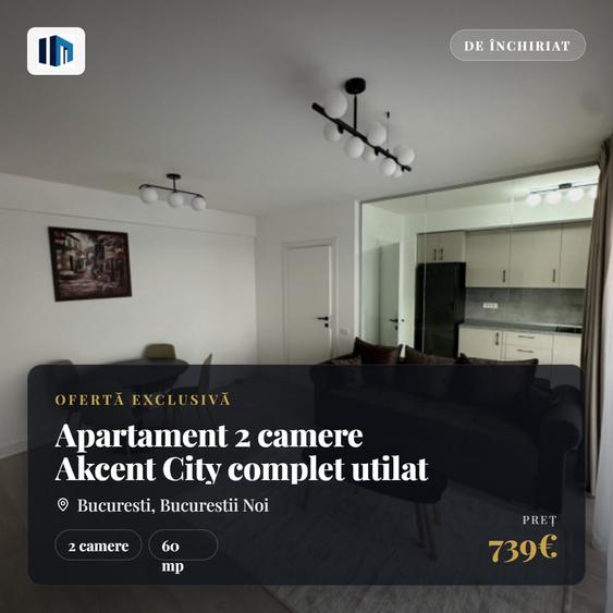 Apartament cu 2 camere decomandat, mobilat în Bucureștii Noi