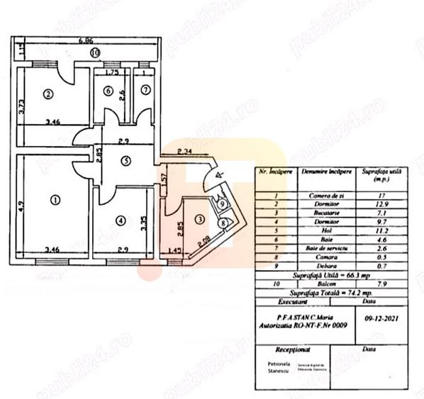 3 camere ultracentral – Piatra Neamț, etaj 4, balcon 7.9 mp - 16