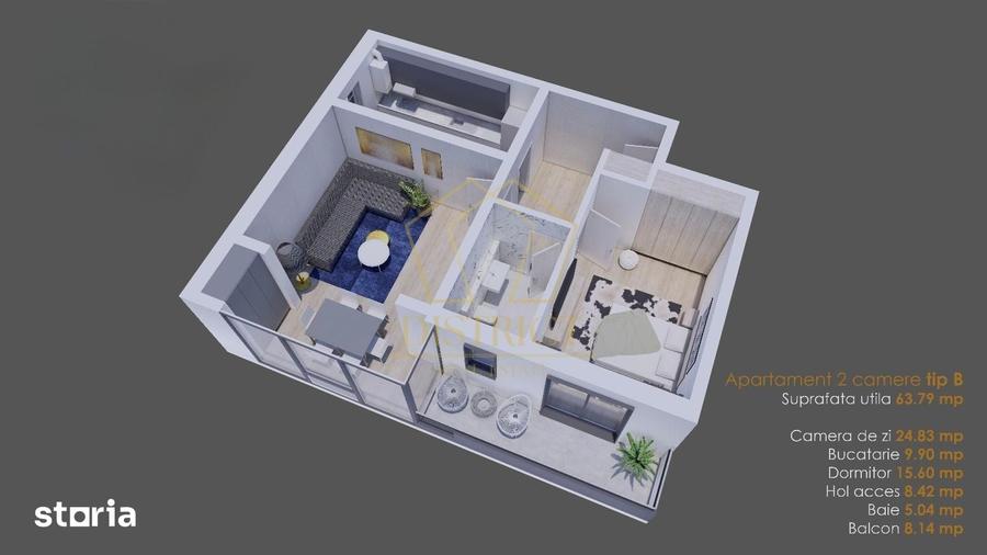 Apartament cu 2 camere decomandat 64 mp utili, lift in Giroc zona Plan - 15