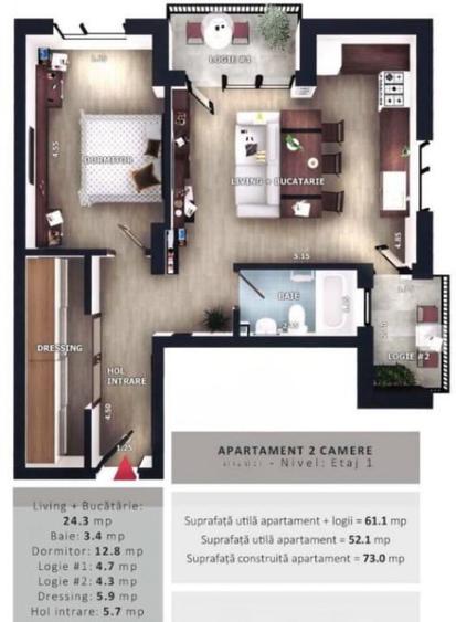 Apartament cu 2 camere semidecomandat în Florești — fotografia 2