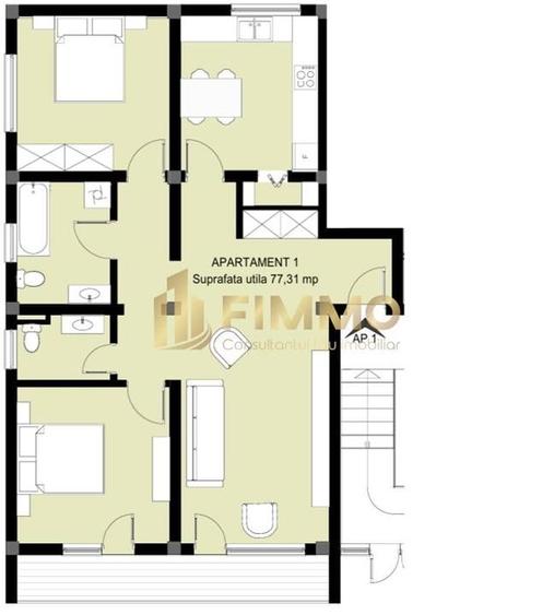 Apartamente 3 cam | 74.5mp | Et 1 | Burdujeni-Sat | ID:1489 - 3