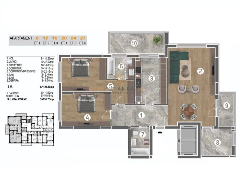 Apartament nou 3 camere, Piata Sudului, Delta Vacaresti - Comision 0 - 8
