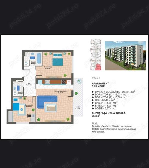 Anun? vanzare apartament 2 camere - bloc nou, 15 minute de metrou Aparatorii - 1