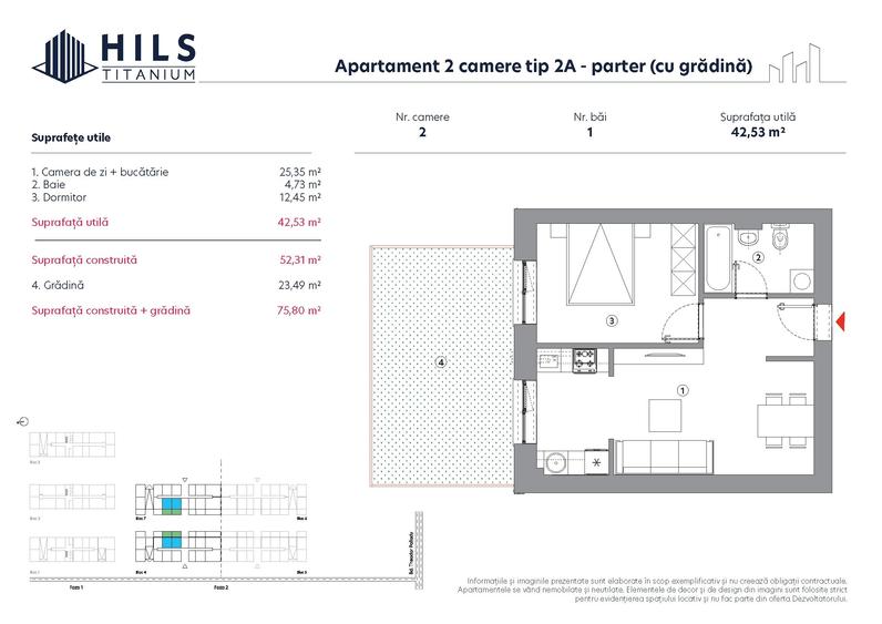 Apartament 2 camere cu gradina  HILS Titanium faza 2 | Tip 2A Parter | - 2