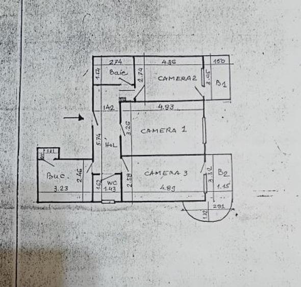 Apartament 3 camere, etajul 1, Gara- Scoala Stefan Barsanescu, Iasi - 1
