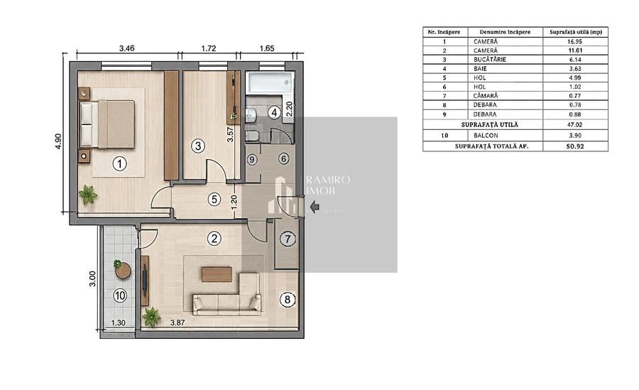 Apartament cu 2 camere decomandat, mobilat în Alexandru Obregia