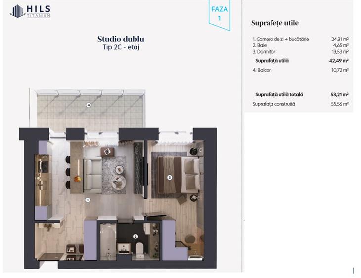 Apartament cu 2 camere decomandat în Theodor Pallady