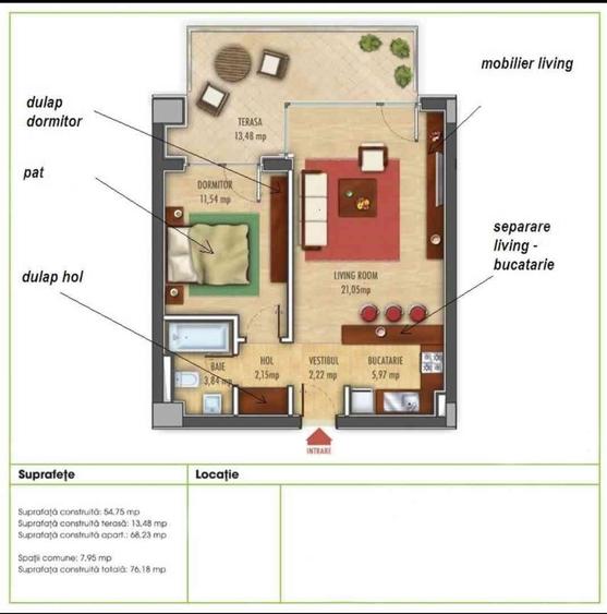 Apartament cu 2 camere decomandat în Platoul Izvor