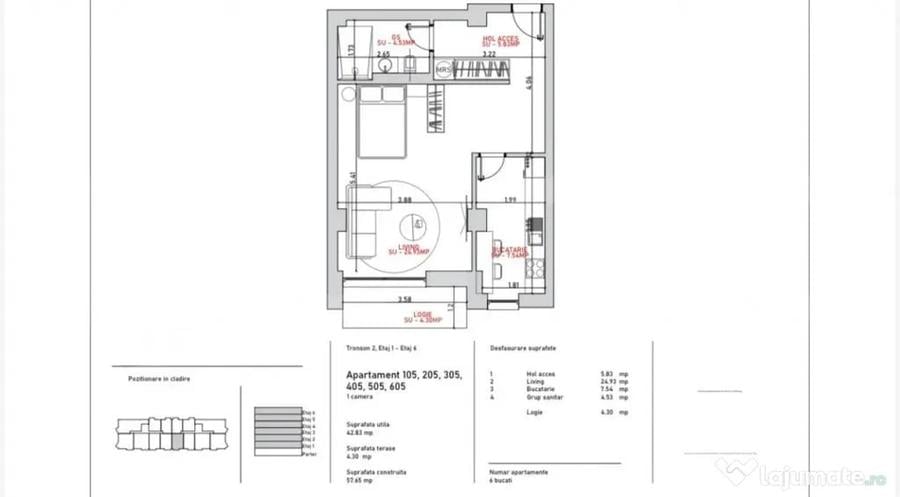 Apartament 2 camere, 58.94 mp, zona Port - 3