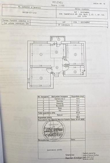 Apartament cu 3 camere semidecomandat în 1 Decembrie
