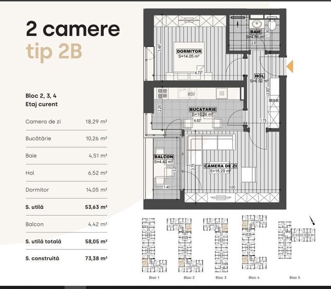 Apartament cu 2 camere decomandat în Jiului