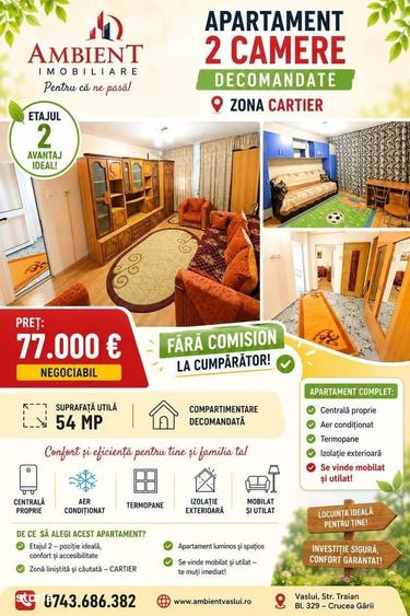 Apartament cu 2 camere decomandat în Central