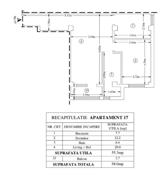 Apartament cu 2 camere semidecomandat, mobilat în Miroslava