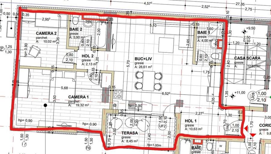 Apartament cu 3 camere decomandat în Central