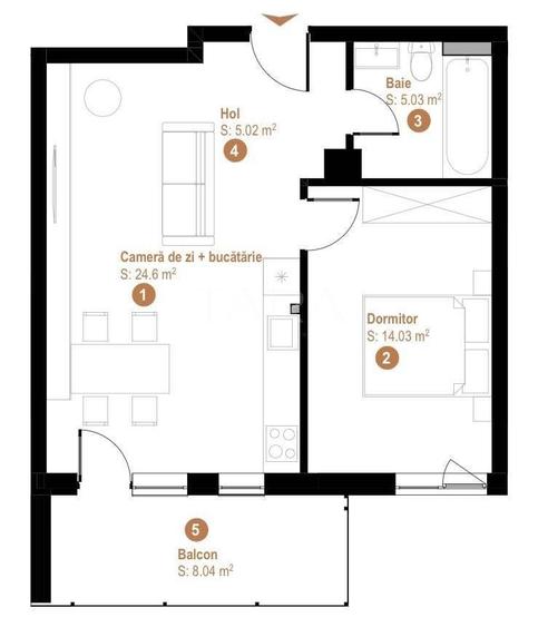 Apartament cu 2 camere, mobilat în Vest