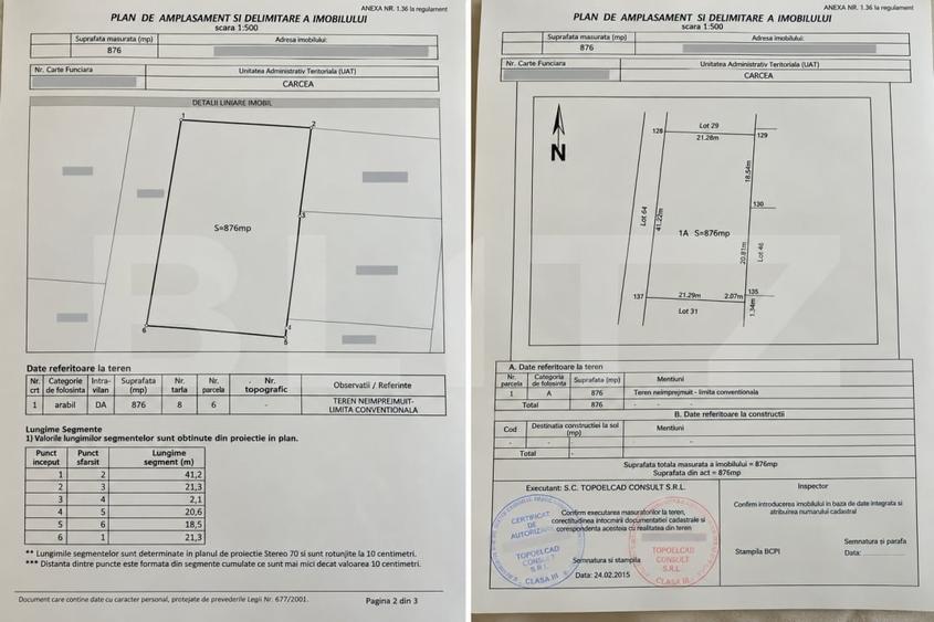 Teren Construcții intravilan de 876 mp, în Cârcea