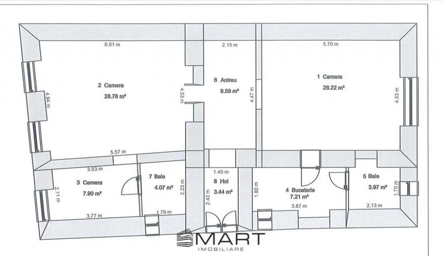 Apartament cu 2 camere decomandat în Ultracentral